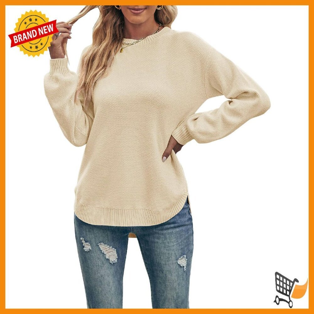 Cozy Loose Pullover Sweater Waffle Knit Drop Shoulder Casual Top